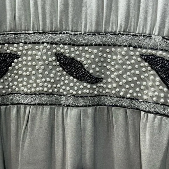 Couture Satin Silver Gown: hand beaded - art nouveau - handmade - deco style - Picture 4 of 12